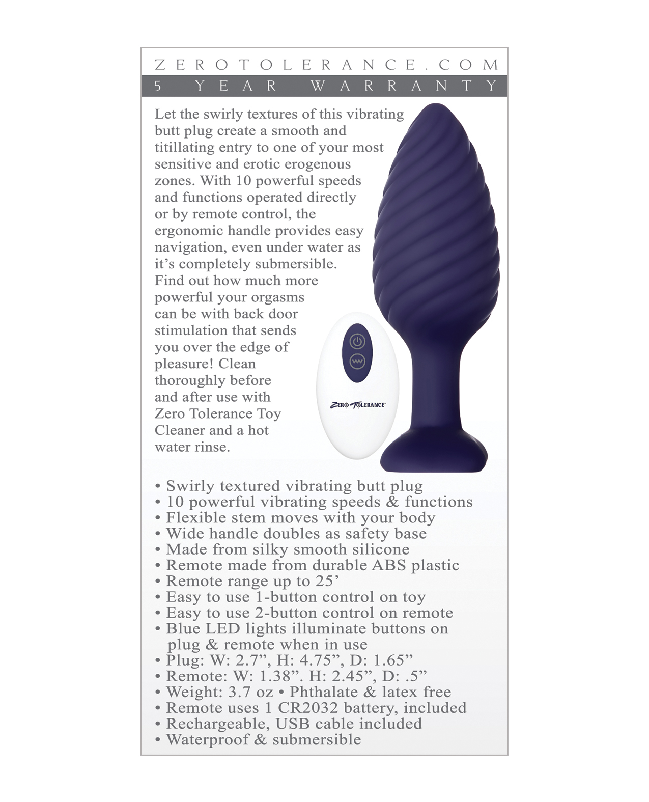Zero Tolerance Wicked Twister Anal Rechargeable - Purple - Image 2