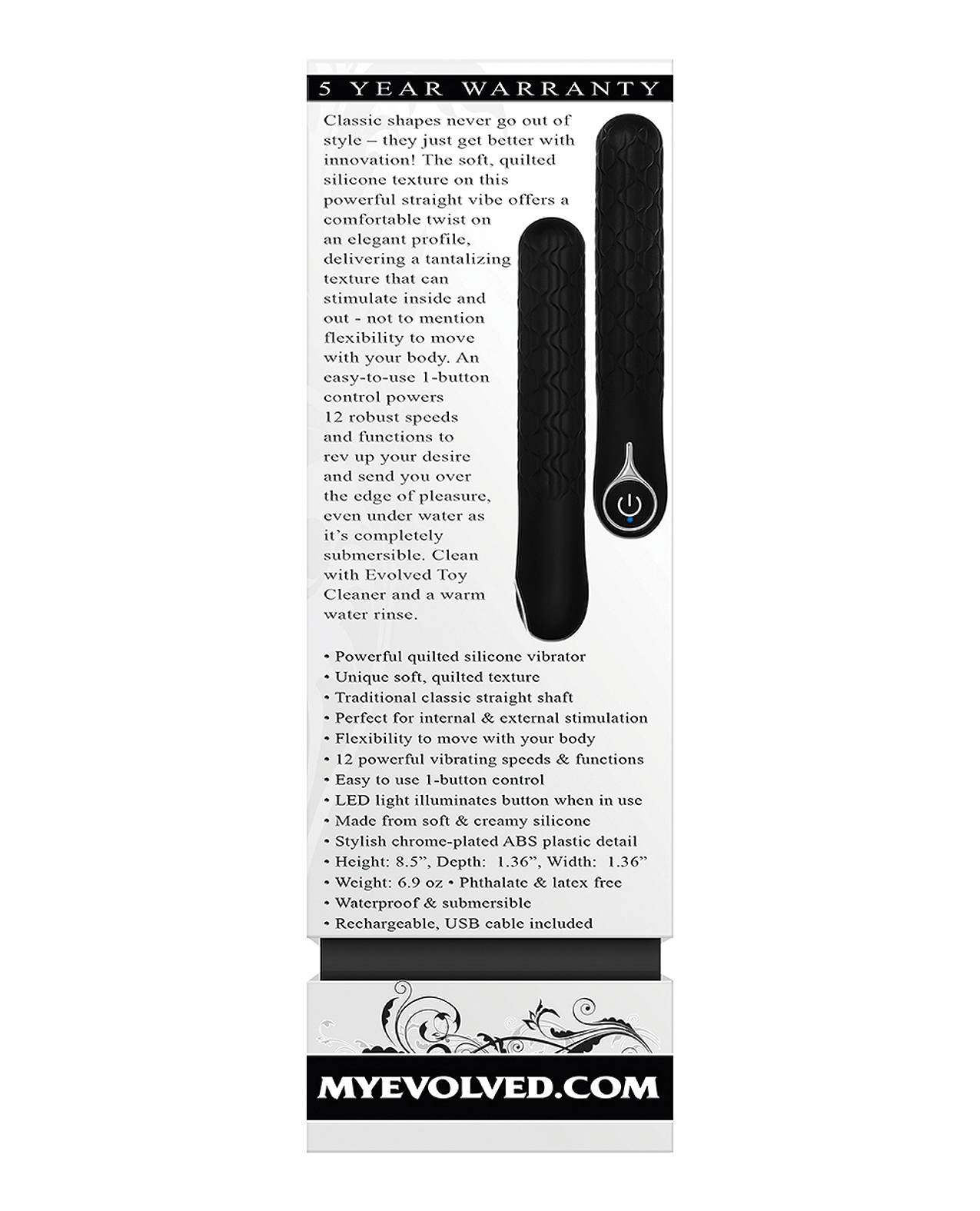 Evolved Quilted Love Rechargeable Vibrator - Black - Image 2
