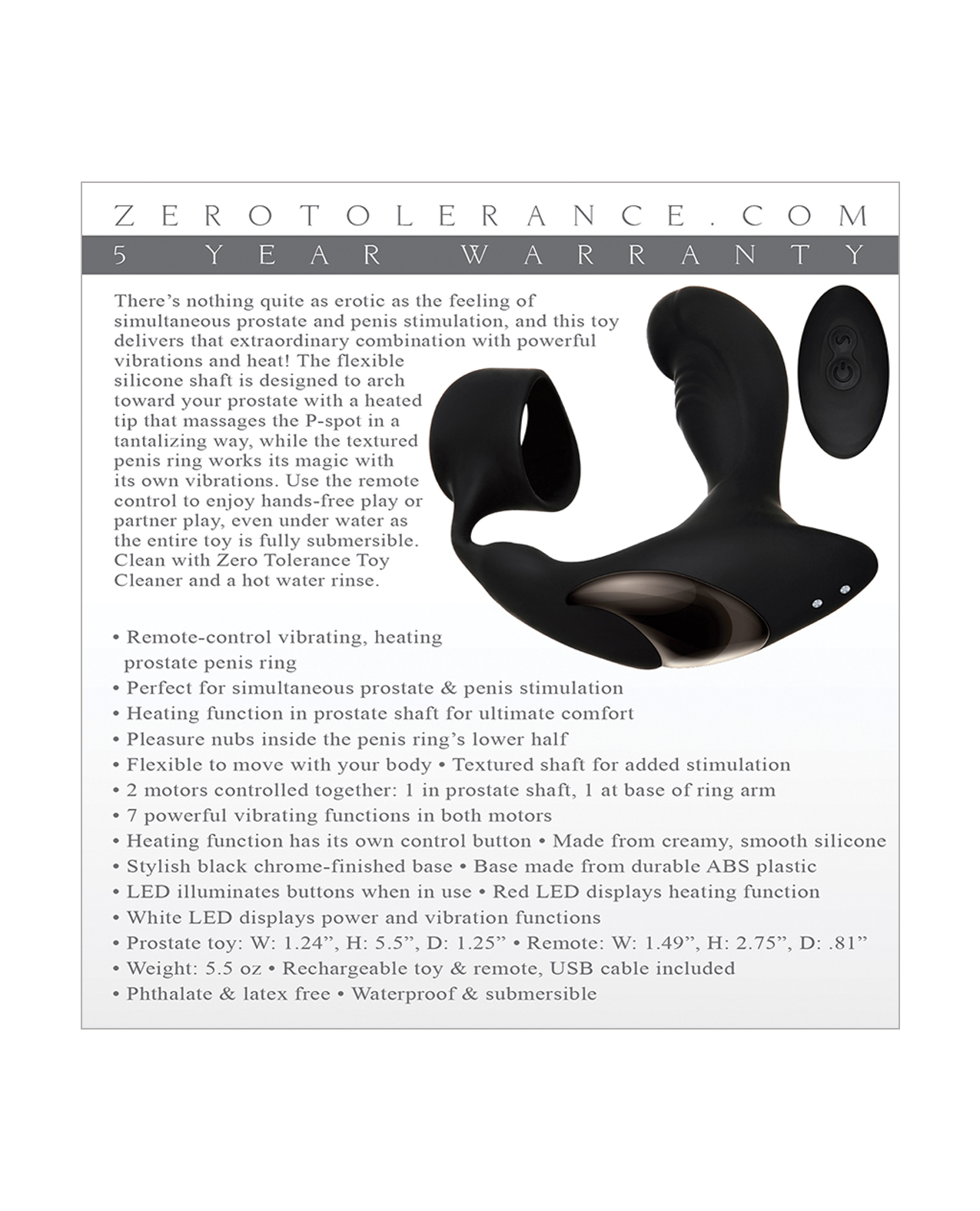 Zero Tolerance Strapped & Tapped Rechargeable Prostate Vibrator - Black - Image 2
