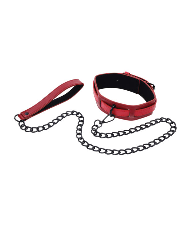 Sex & Mischief Ex's & Oh's Collar & Leash - Red/Black - Image 3