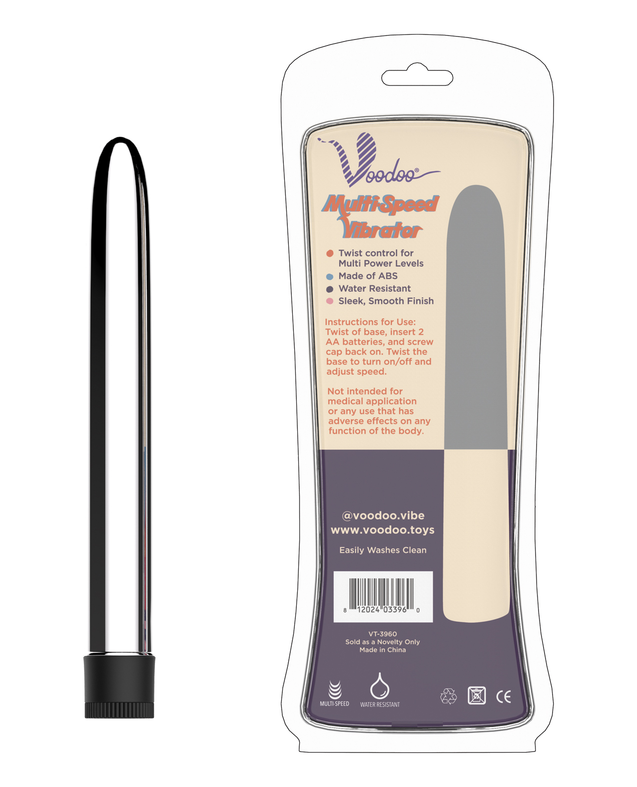 Voodoo 9" Multi Speed Vibrator - Silver - Image 3