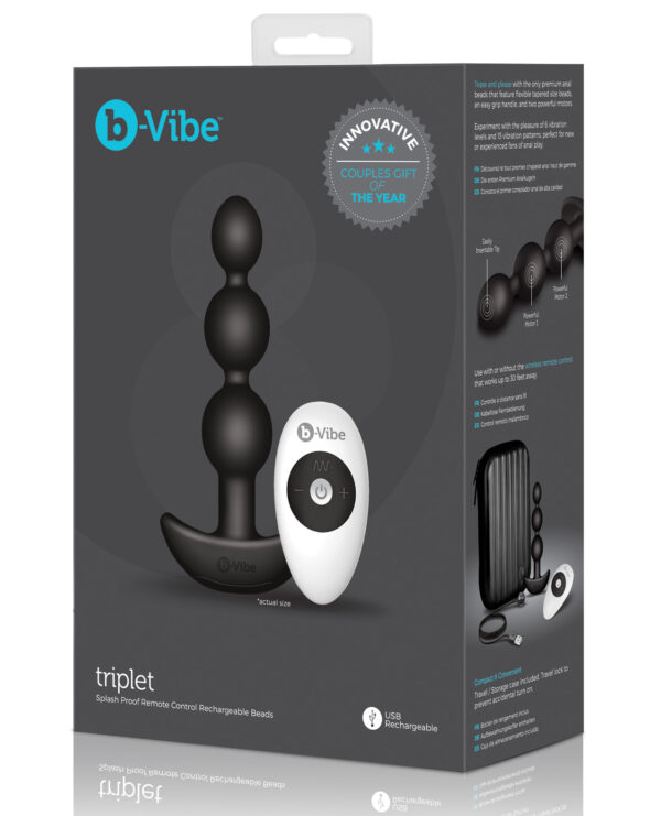 b-Vibe Remote Triplet Anal Beads - Black - Image 3