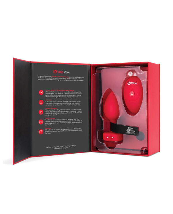 b-Vibe Vibrating Heart Plug M/L - Red - Image 2
