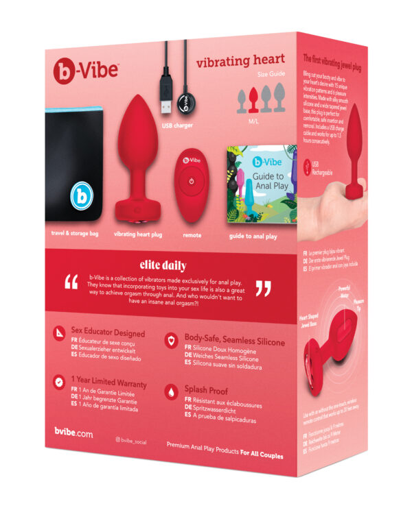 b-Vibe Vibrating Heart Plug M/L - Red - Image 3