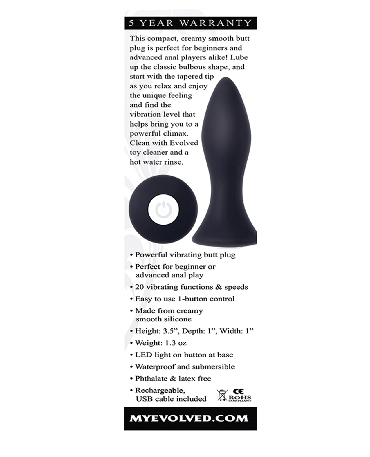 Evolved Mini Butt Plug - Black - Image 2
