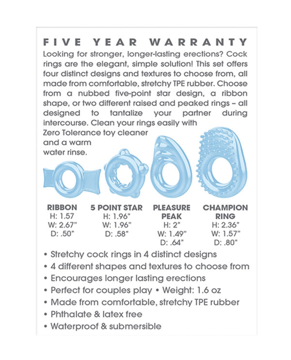 Zero Tolerance Ring a Ding Ding Set of 4 Cock Rings - Blue - Image 2