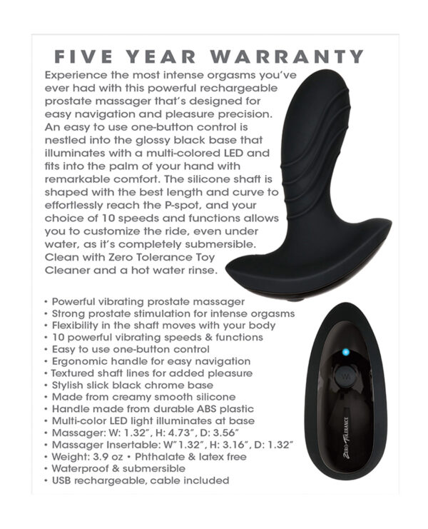 Zero Tolerance The Gentleman Rechargeable Prostate Massager - Black - Image 2