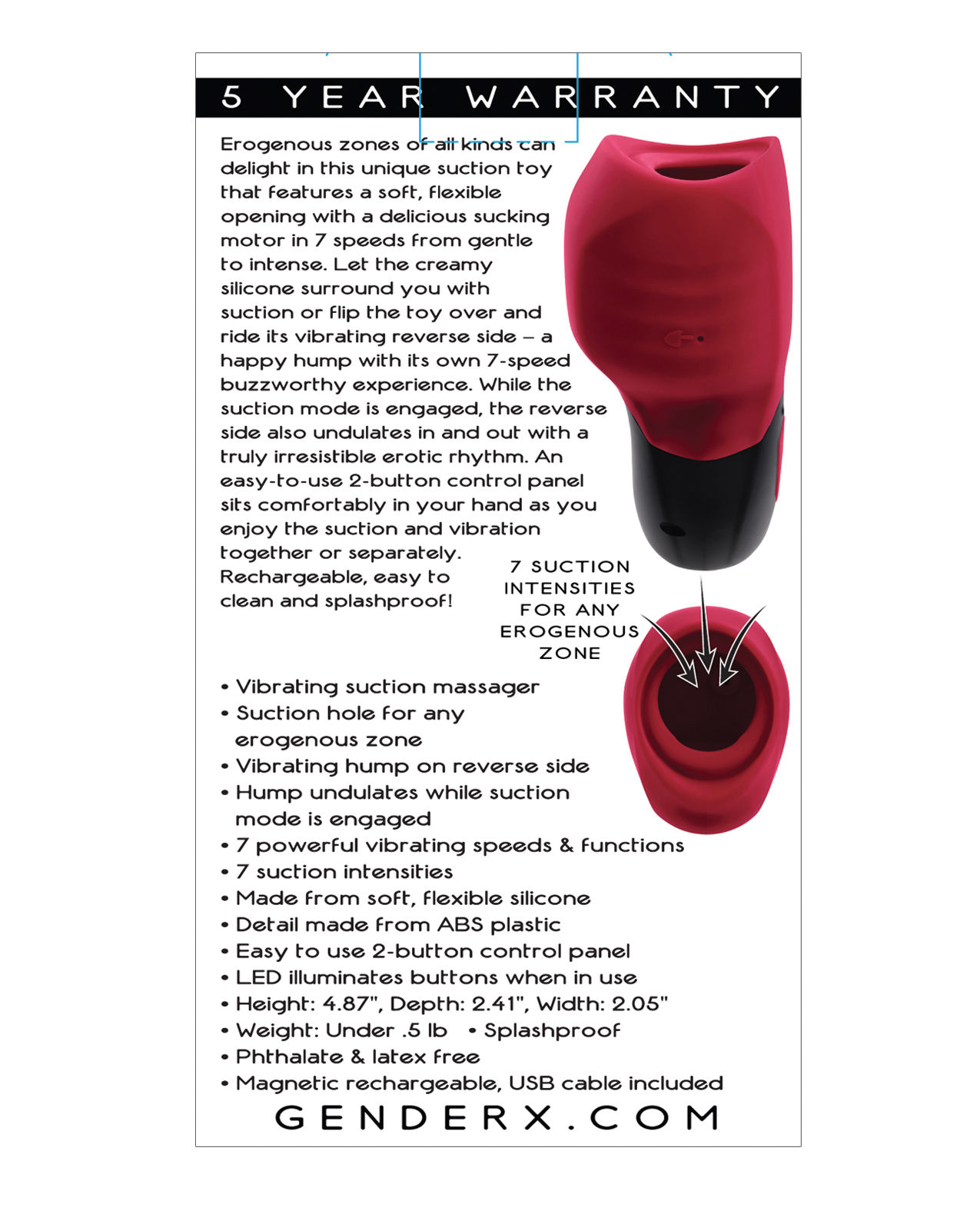 Gender X Body Kisses Vibrating Suction Massager - Red/Black - Image 2