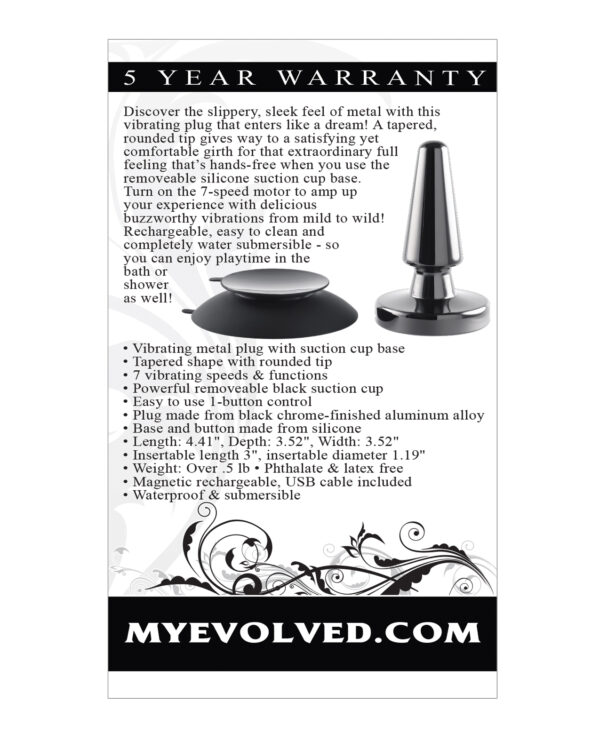 Evolved Beginner Vibrating Rechargeable Metal Plug - Black - Image 2