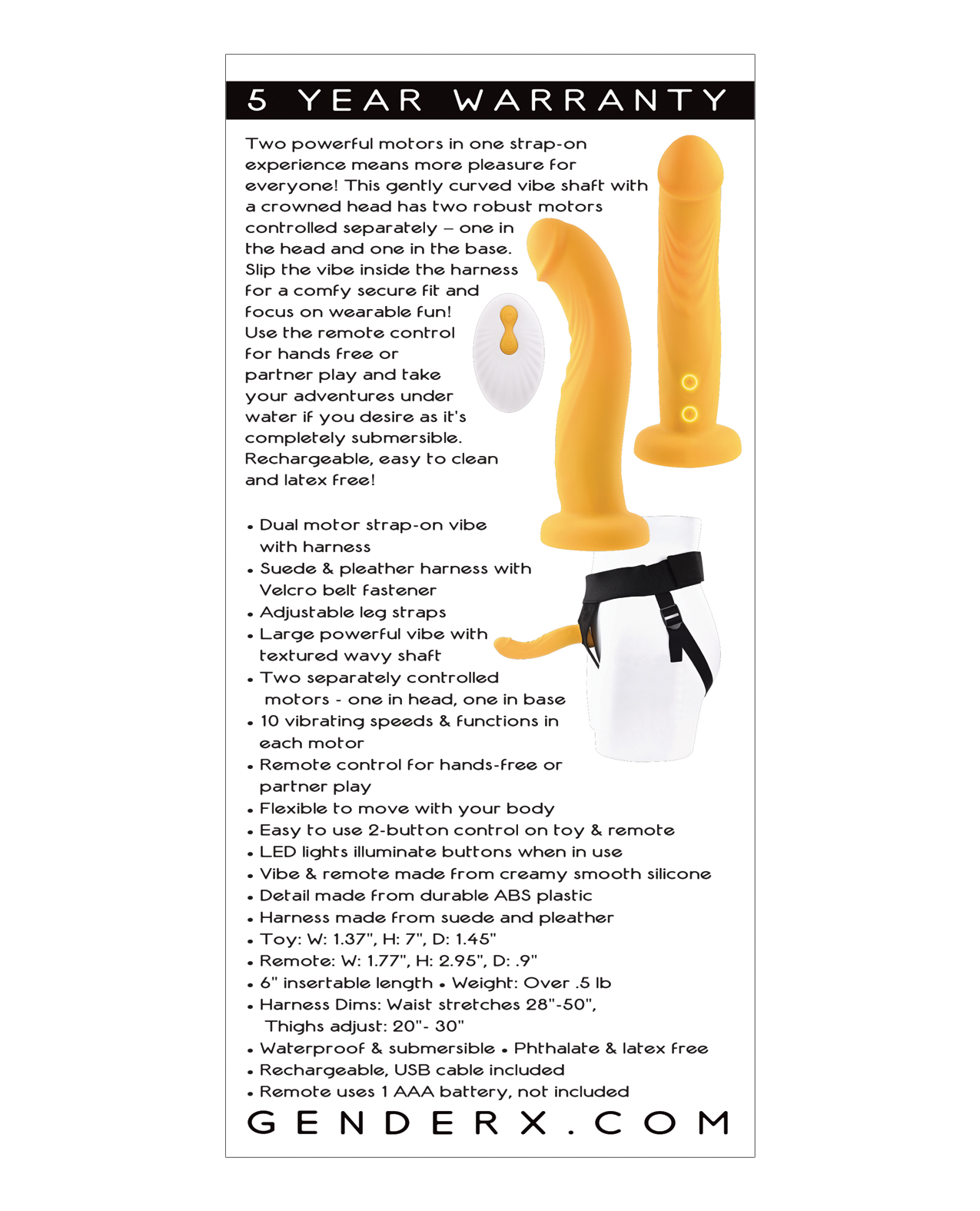 Gender X Sweet Embrace Dual Motor Strap On Vibe w/Harness - Yellow - Image 2