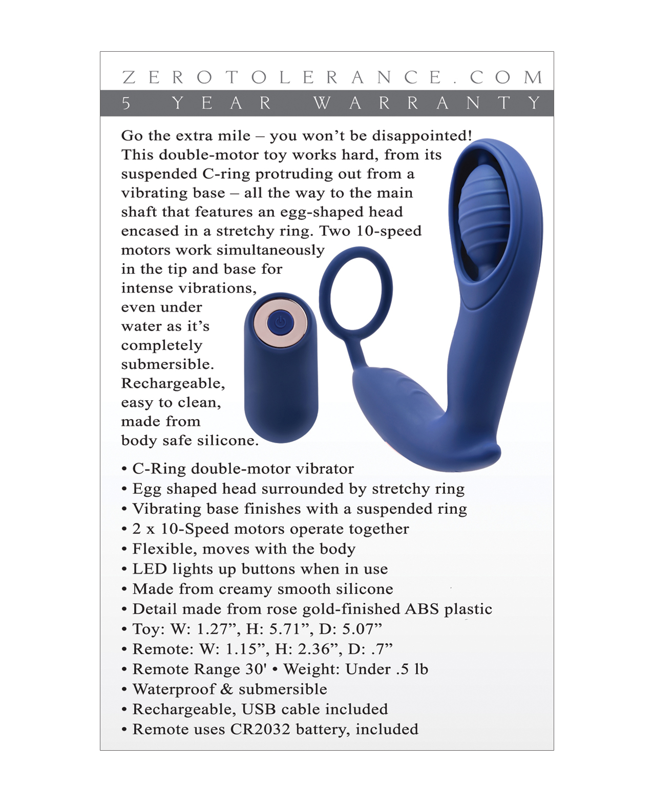 Zero Tolerance Extra Mile C Ring Vibrator - Blue - Image 2