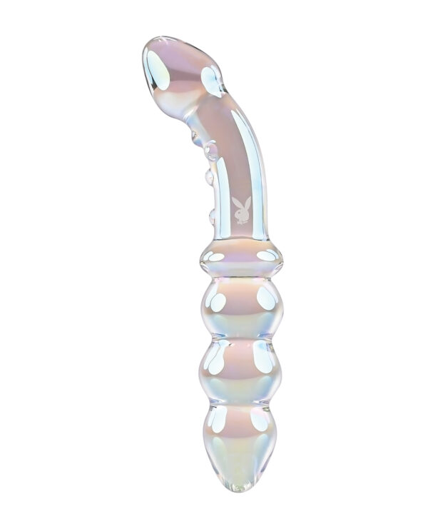 Playboy Pleasure Jewels Double Glass Dildo w/Anal Beads - Clear - Image 2