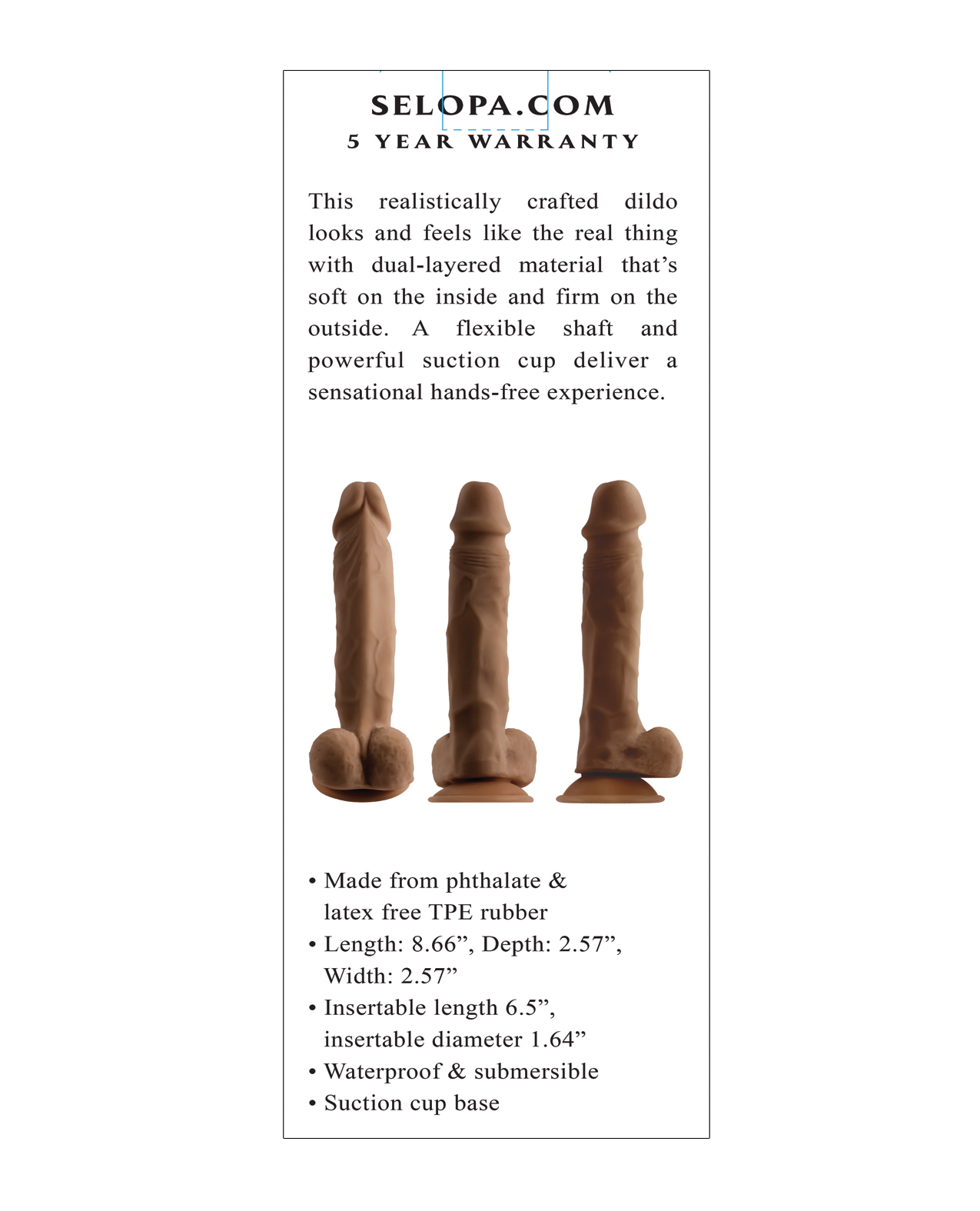 Selopa 6.5" Natural Feel Dildo - Dark - Image 5