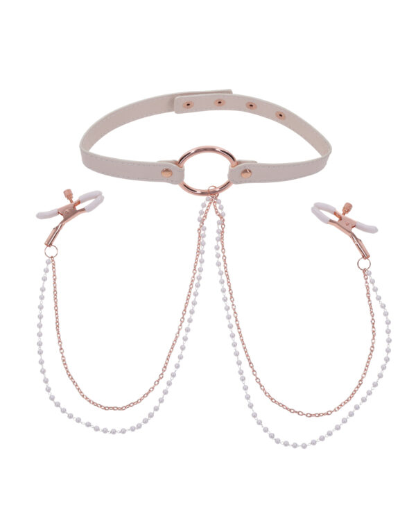 Sex & Mischief Peaches 'n CreaMe Collar w/Nipple Clamps - Image 2
