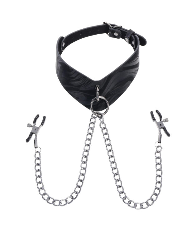 Sportsheets Velvet Noir Collar & Removable Clamps - Black - Image 2