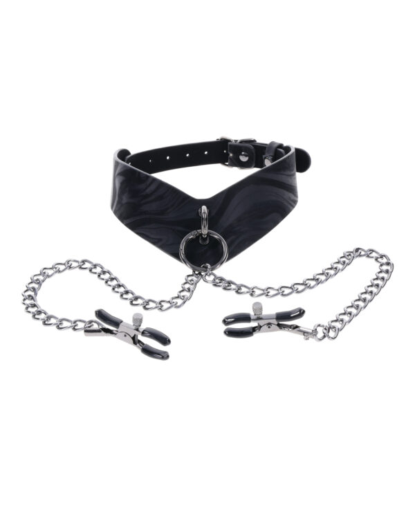 Sportsheets Velvet Noir Collar & Removable Clamps - Black - Image 3