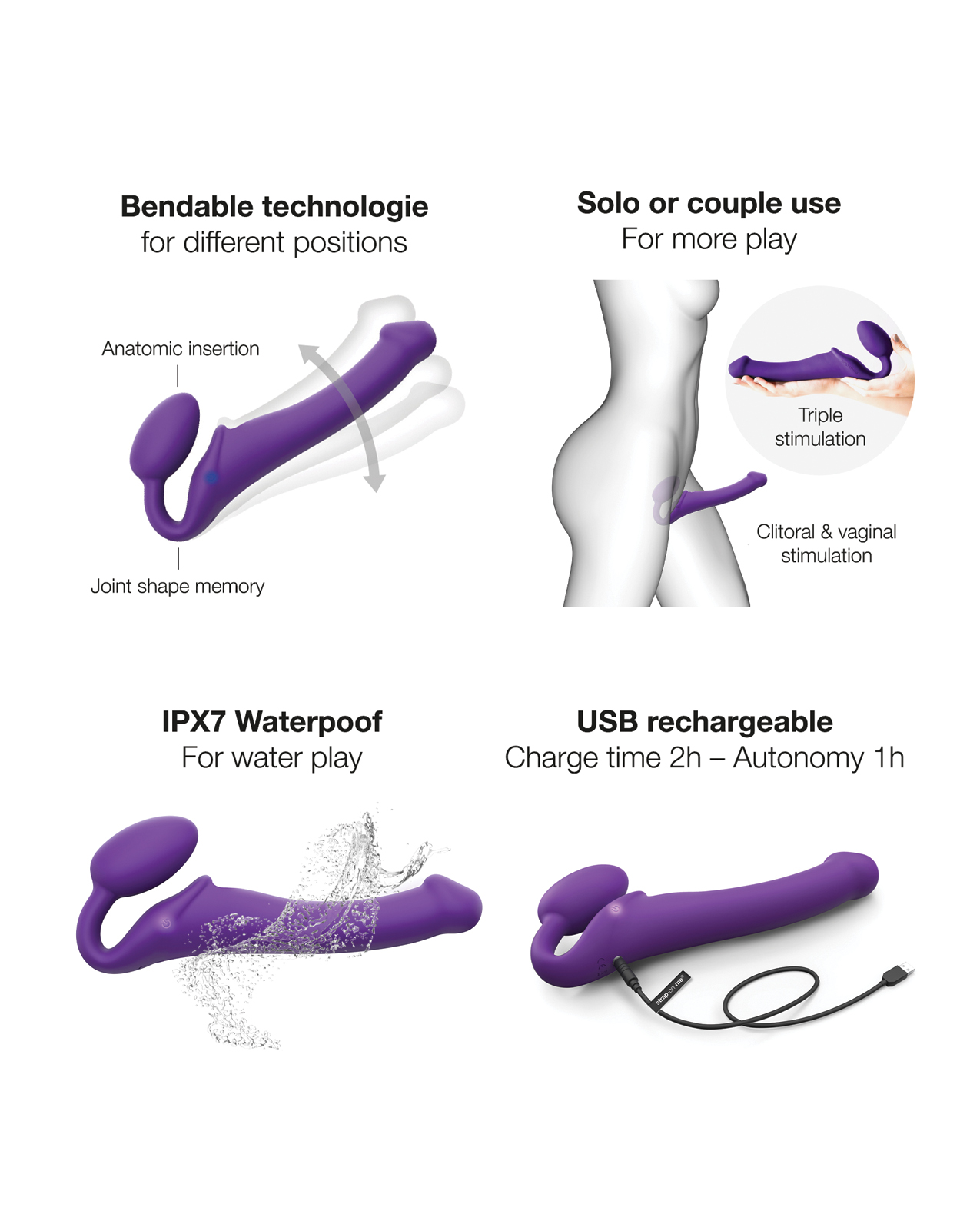 Strap on Me Vibrating Bendable Strapless Strap on Medium - Purple - Image 4