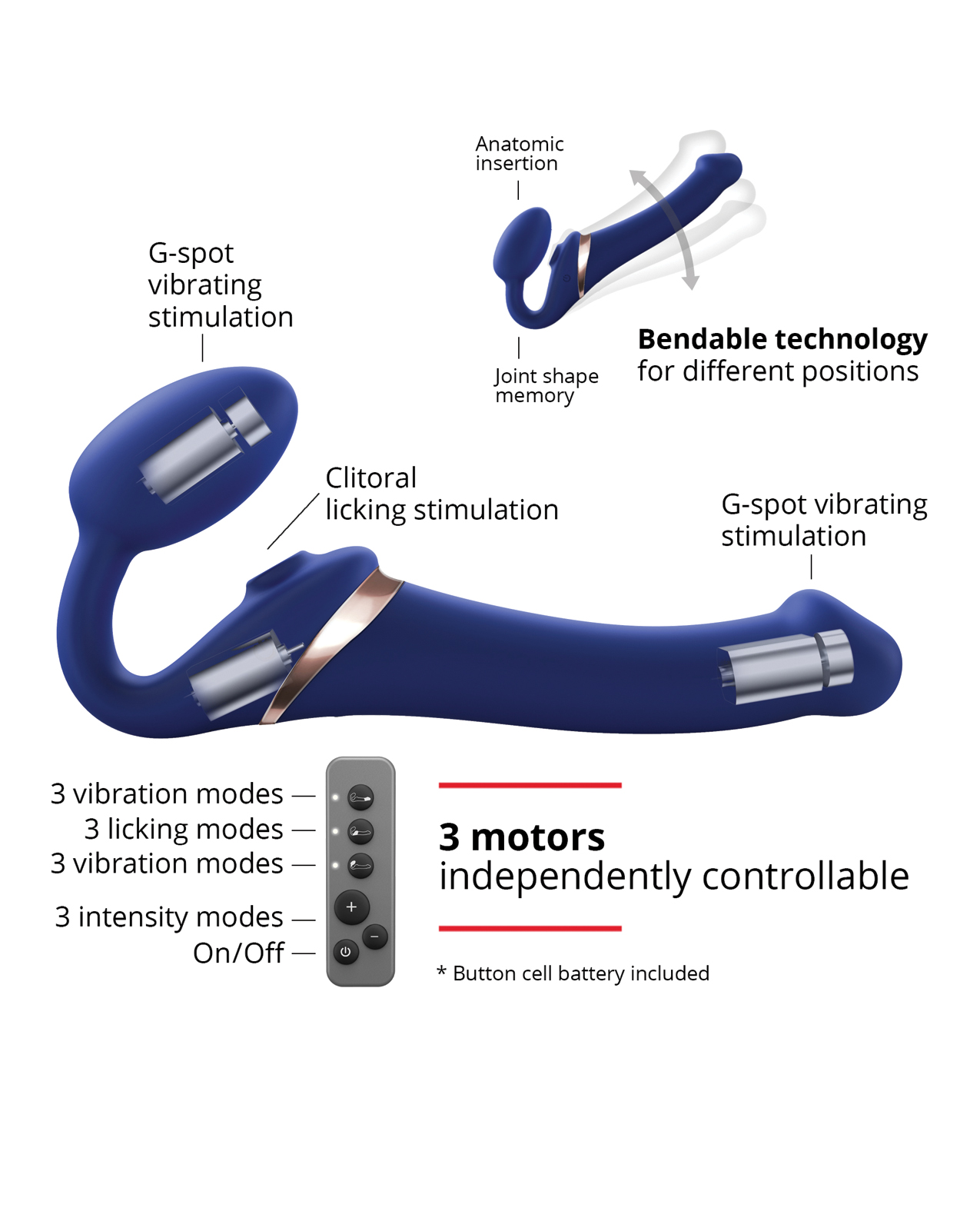 Strap on Me Multi Orgasm Bendable Strapless Strap on Small - Night Blue - Image 3