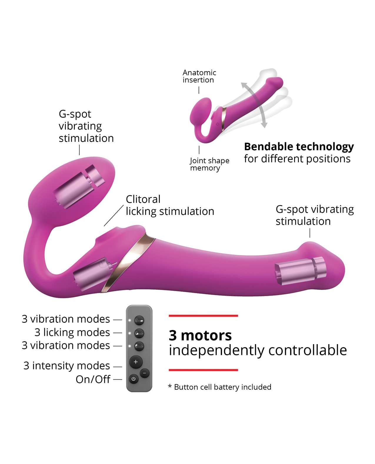 Strap on Me Multi Orgasm Bendable Strapless Strap on Medium - Fuchsia - Image 3