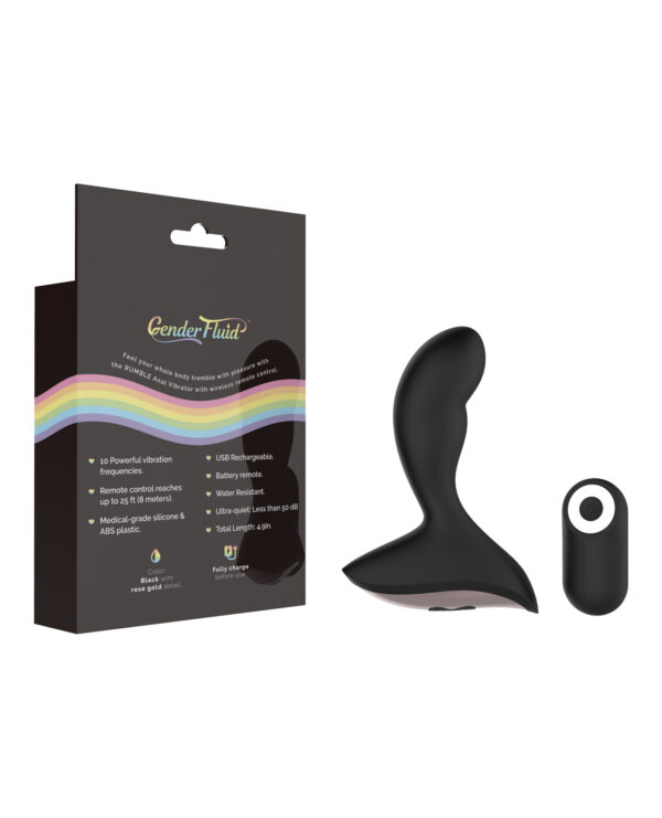 Gender Fluid Rumble Anal Vibe w/Remote - Black - Image 2