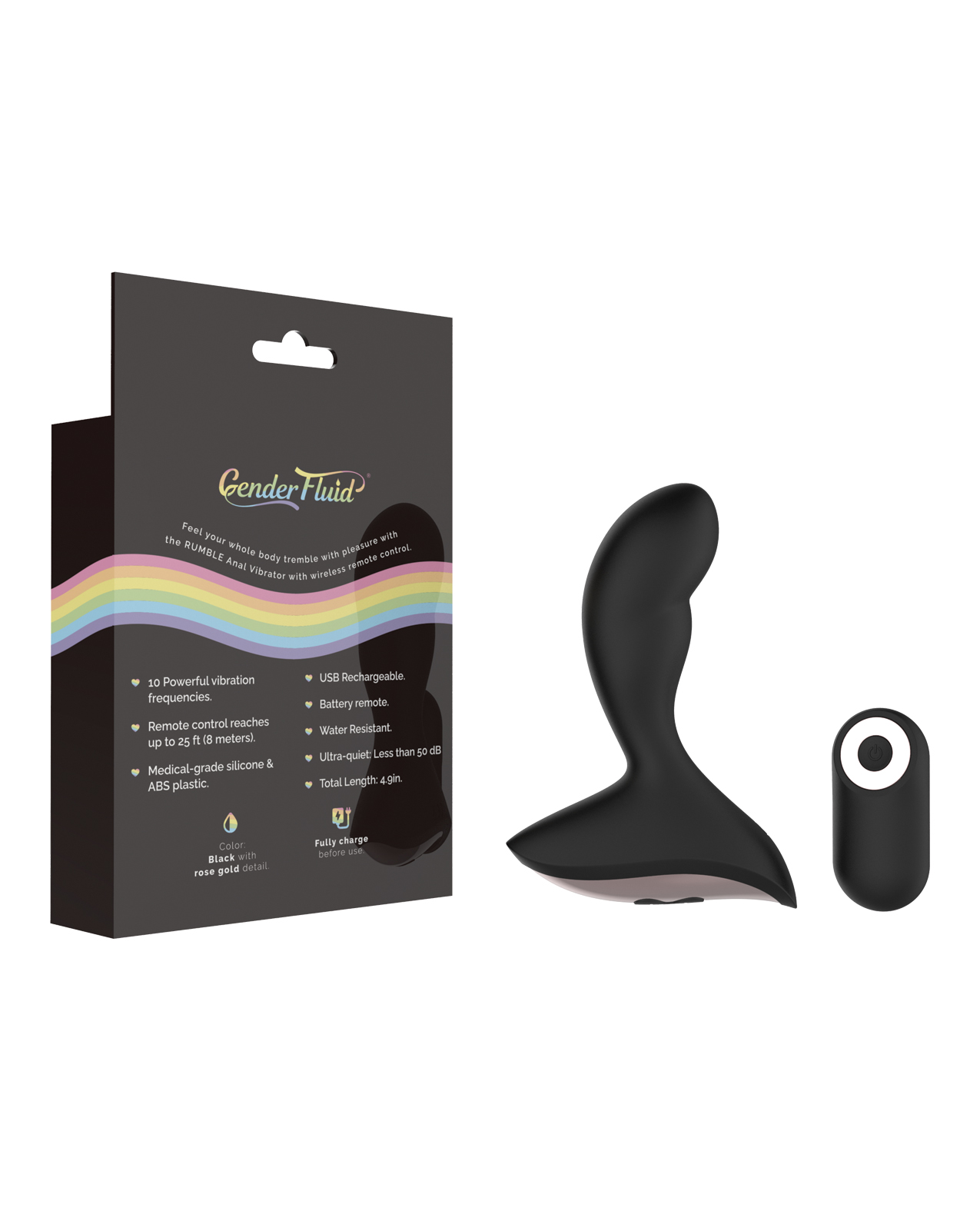 Gender Fluid Rumble Anal Vibe w/Remote - Black - Image 2