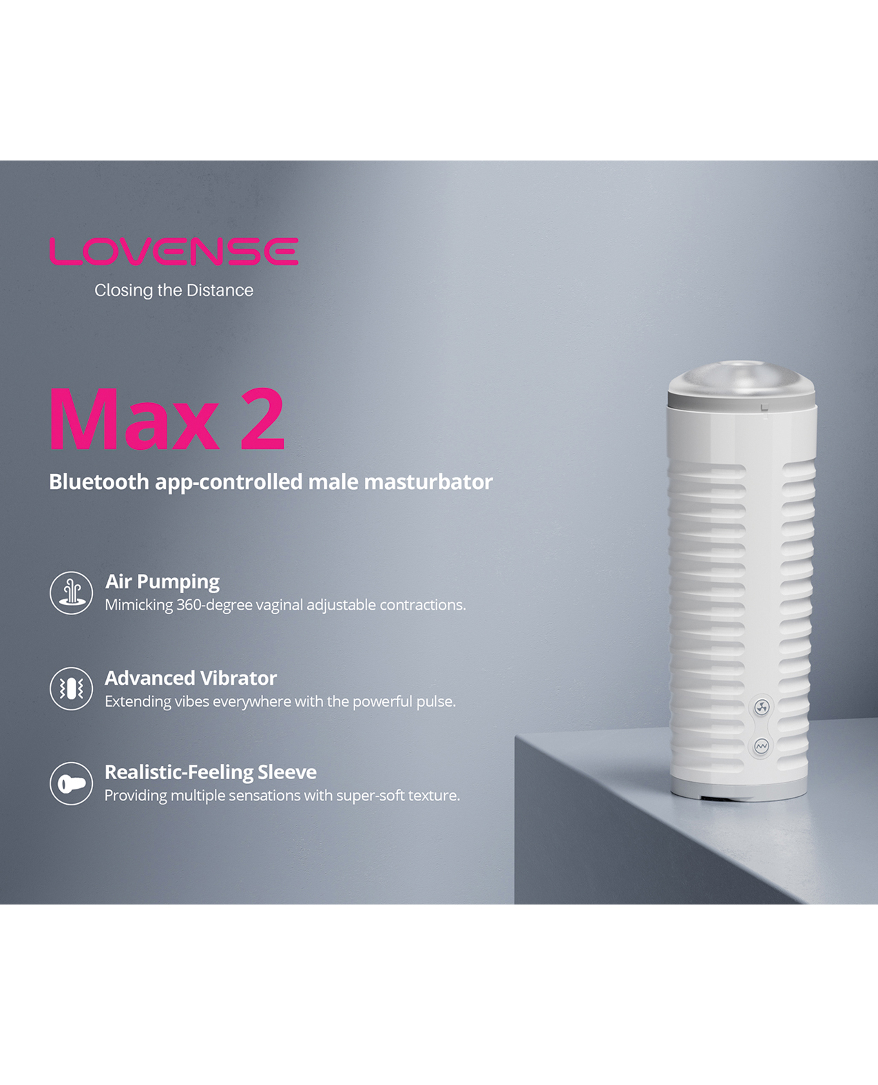 Lovense Max 2 Rechargeable Male Masturbator w/White Case - Clear Sleeve - Image 5