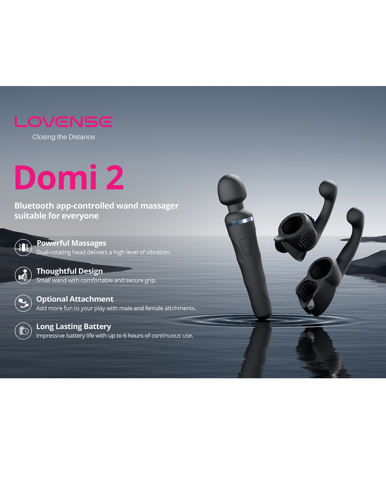 Lovense Domi 2 Flexible Rechargeable Mini Wand - Black - Image 4