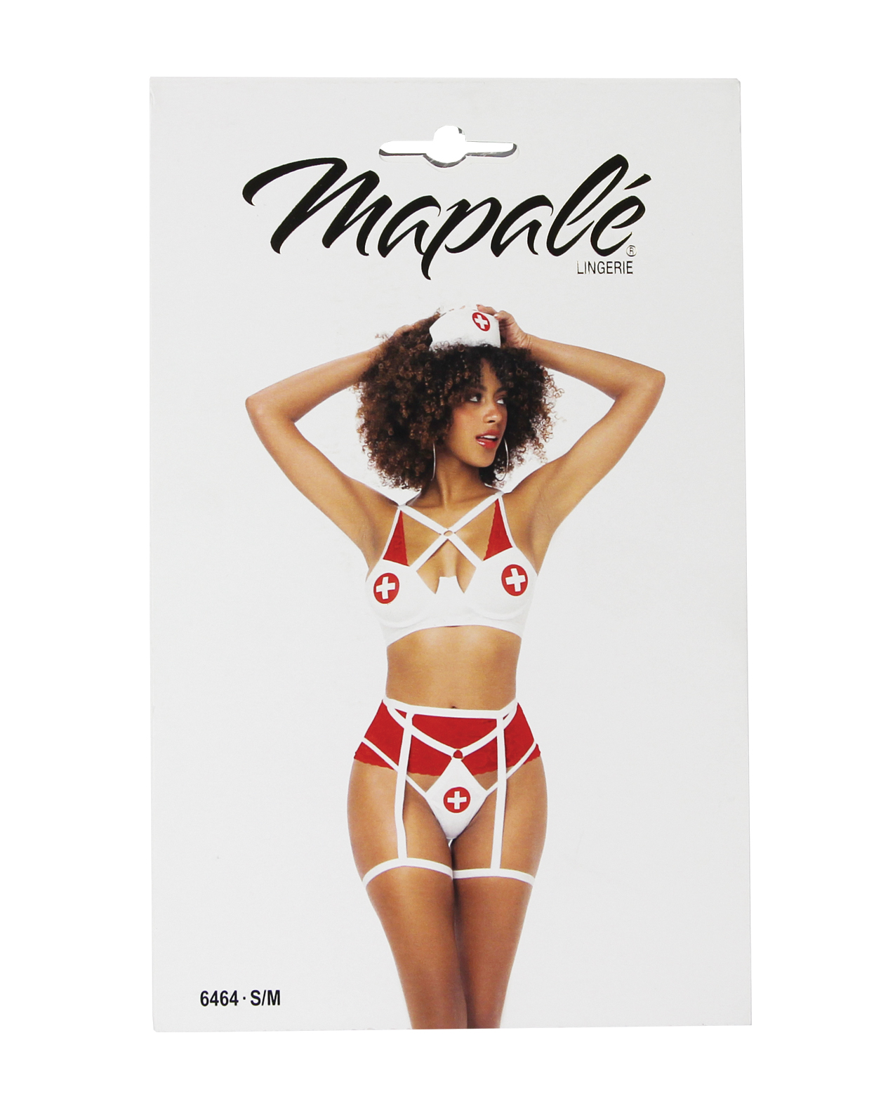 3 pc Nurse Underwire Top, Open Back Bottom w/Attached Garterbelt, & Head Piece Red/Wht - Image 3