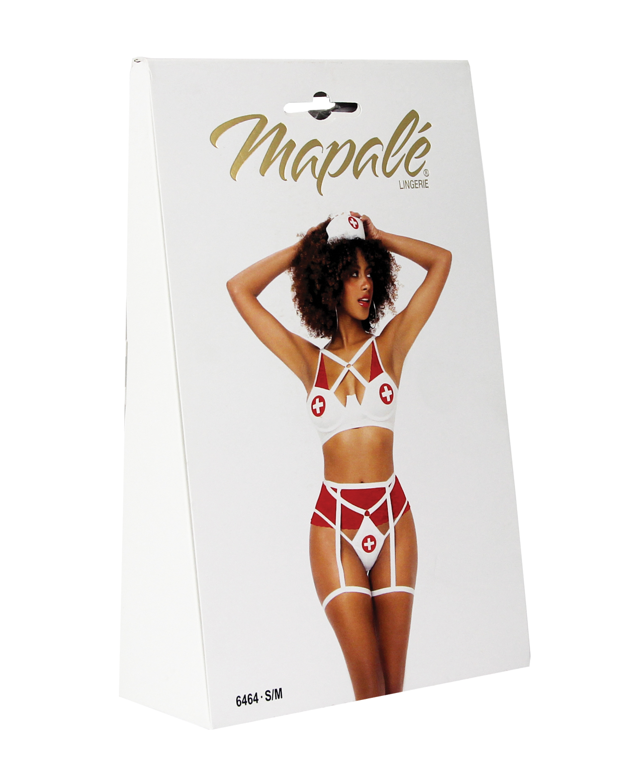 3 pc Nurse Underwire Top, Open Back Bottom w/Attached Garterbelt, & Head Piece Red/Wht - Image 4