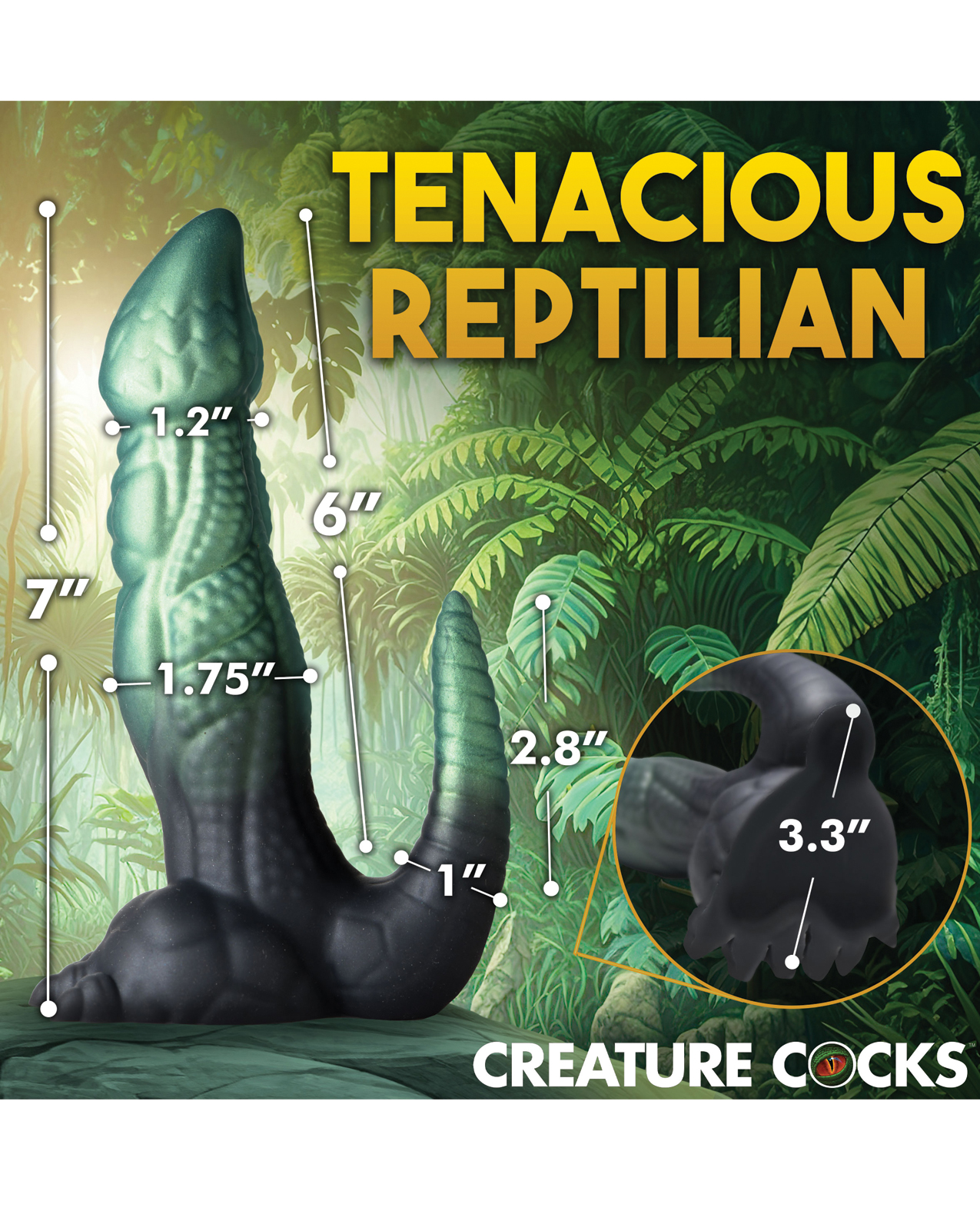 Creature Cocks Dickosaur Dinosaur Silicone Dildo - Black/Teal - Image 5