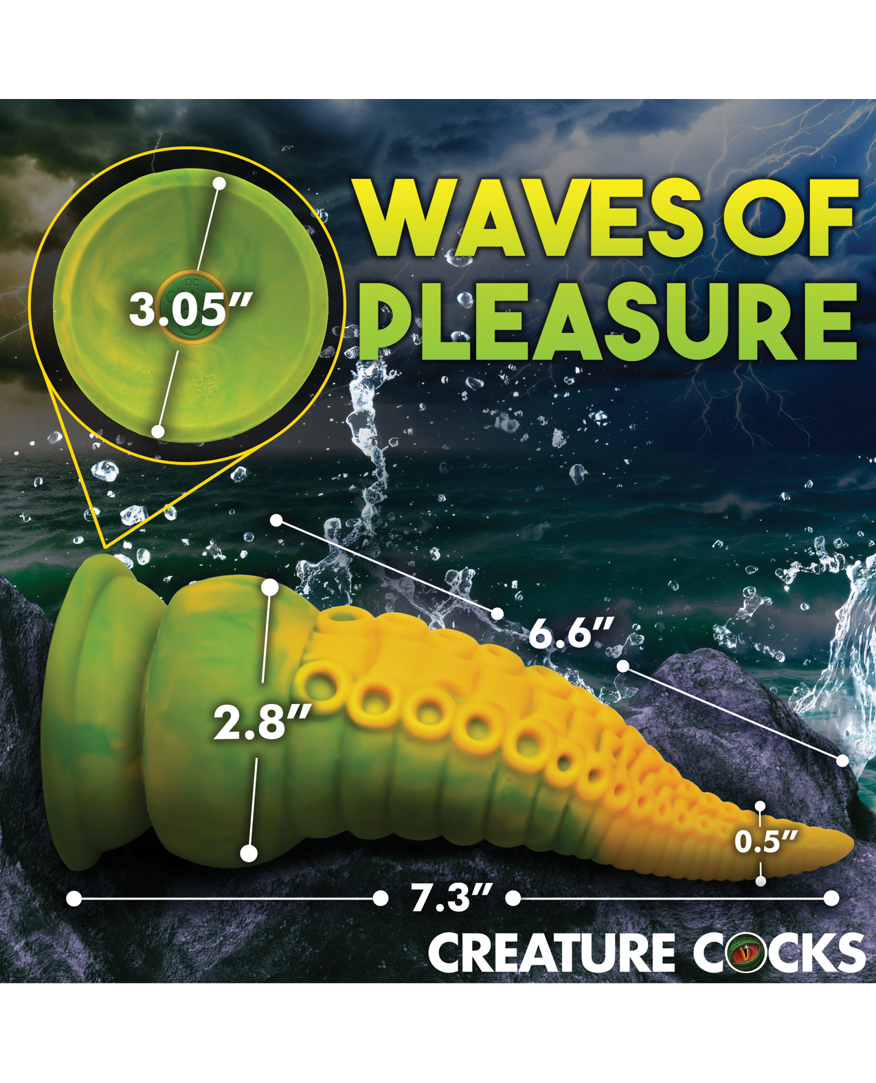 Creature Cocks Monstropus 2.0 Vibrating Tentacle Silicone Dildo - Yellow/Green - Image 5