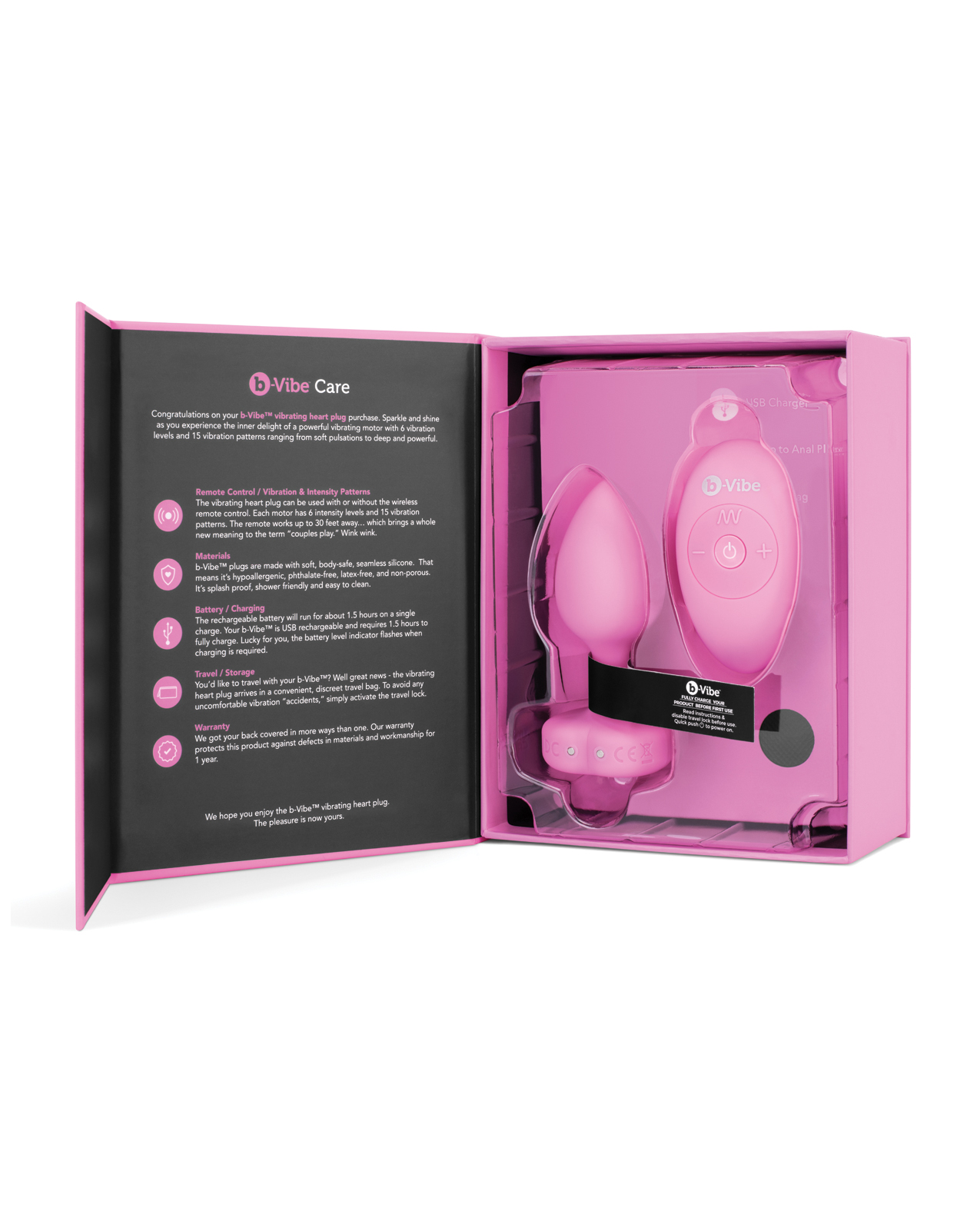 b-Vibe Vibrating Heart Plug S/M - Pink - Image 2
