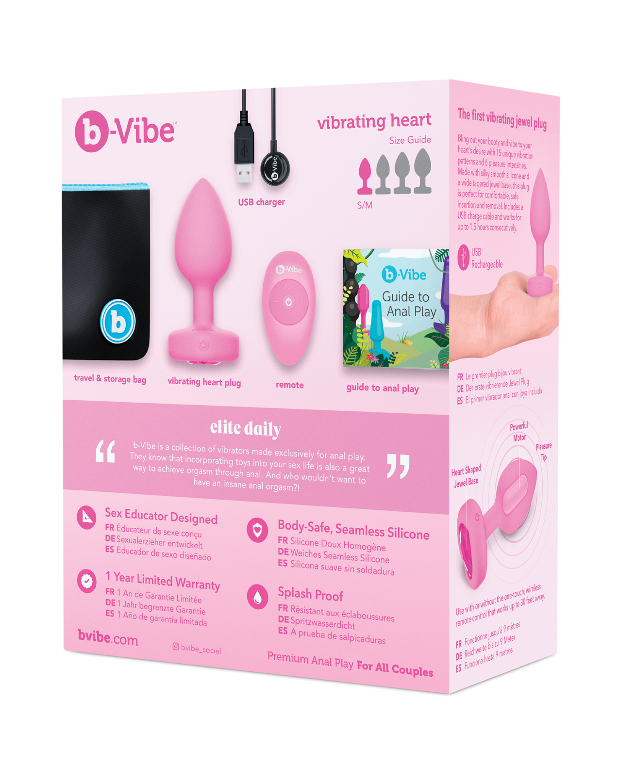 b-Vibe Vibrating Heart Plug S/M - Pink - Image 3