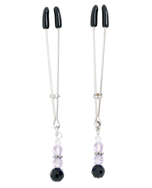 Spartacus Adjustable Tweezer Nipple Clamps w/Purple Beads - Image 2
