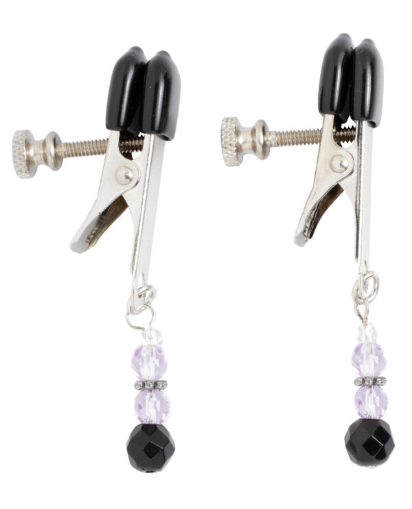 Spartacus Adjustable Broad Tip Nipple Clamps w/Purple Beads - Image 2