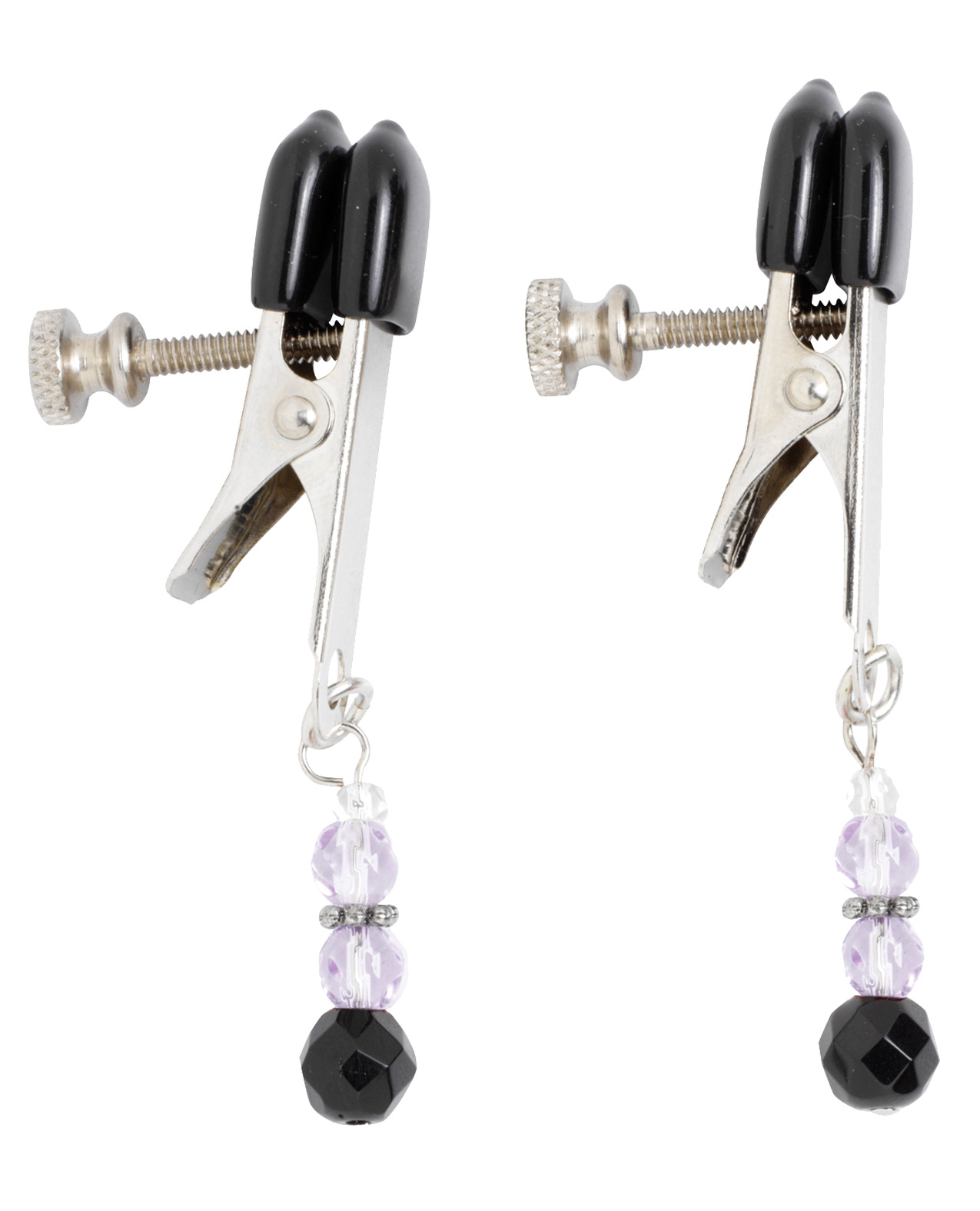 Spartacus Adjustable Broad Tip Nipple Clamps w/Purple Beads - Image 2