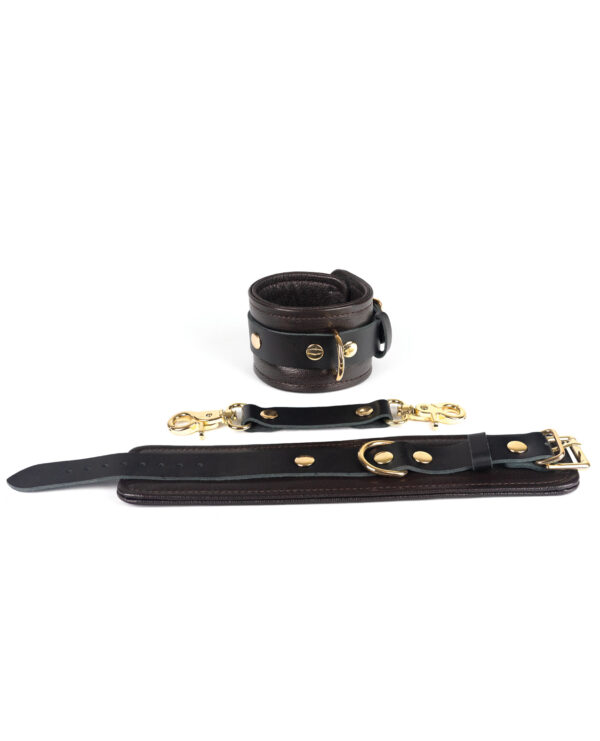 Spartacus Wrist Restraints - Brown Leather w/Gold Accent Hardware - Image 2