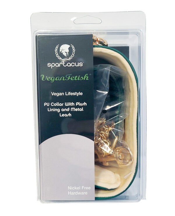 Spartacus Plush Lined PU Collar & Chained Leash - Green - Image 2