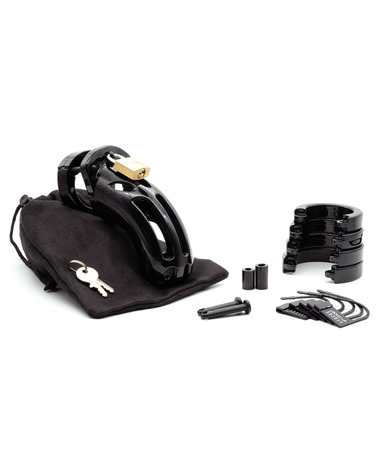 The Curve 3 3/4" Curved Cock Cage & Lock Set - Black - Image 4