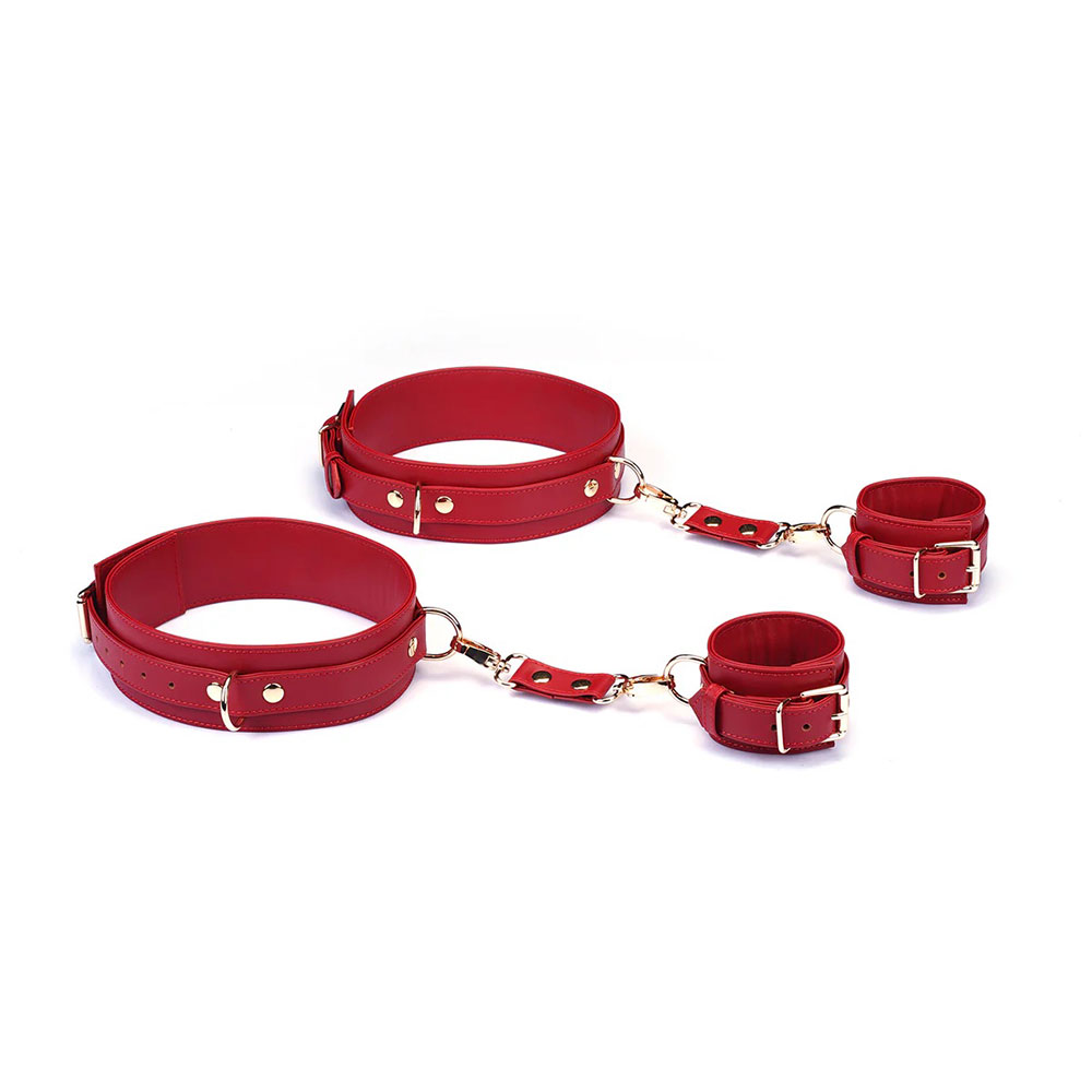 Wrist to Thigh Cuffs Kit - Red Faux Leather