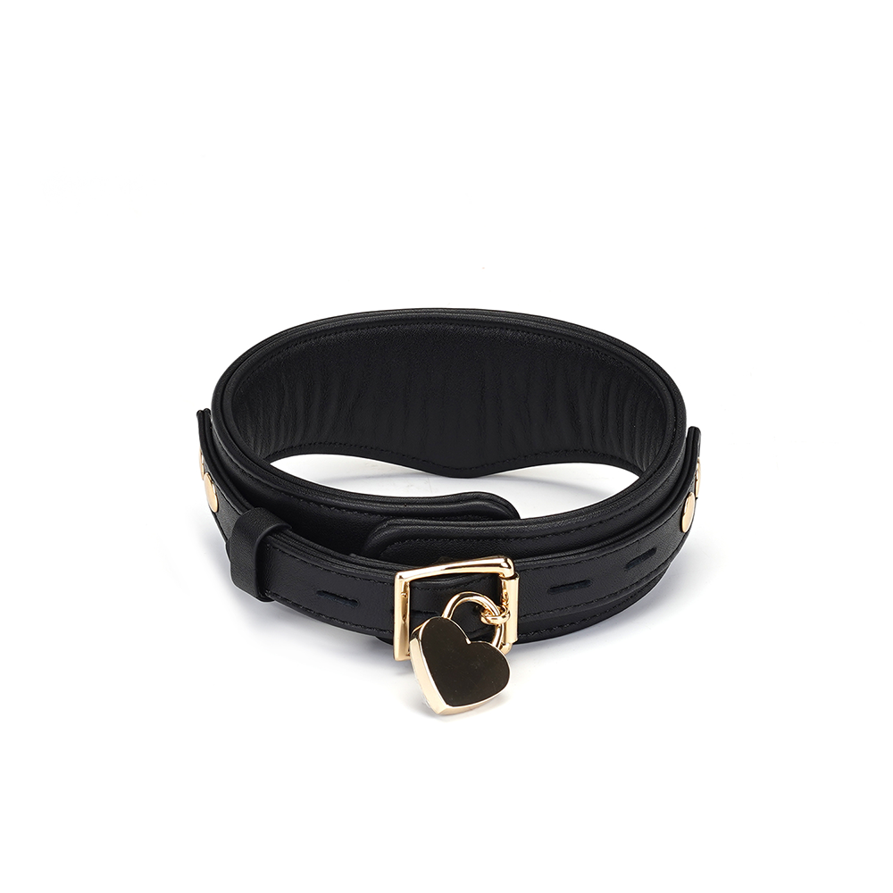 Deluxe Curved Collar with Chain Leash & Lock - Black - Image 2