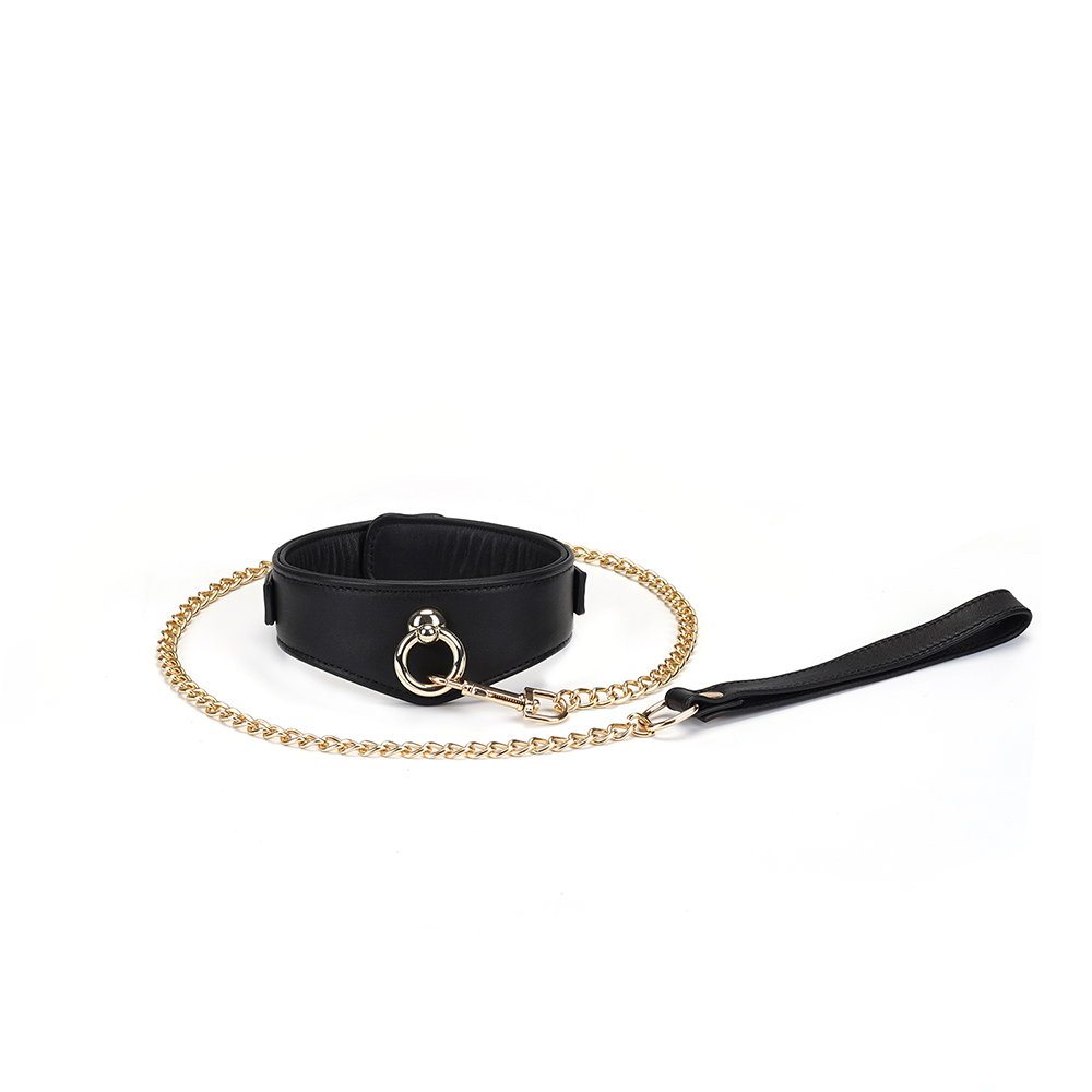 Deluxe Curved Collar with Chain Leash & Lock - Black