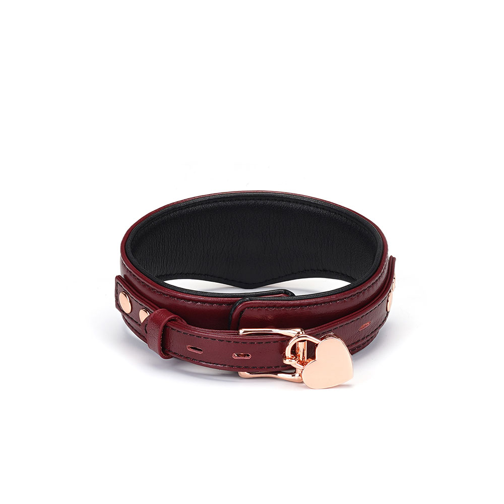 Deluxe Curved Collar with Chain Leash & Lock - Wine Red - Image 2